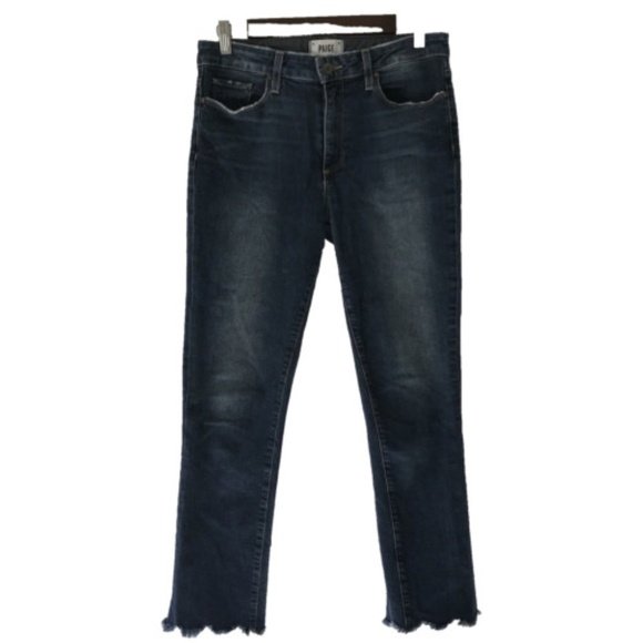 Paige Jacqueline Straight Jeans Womens 28 Blue Stretch 27" Inseam Frayed Hem - Picture 1 of 14